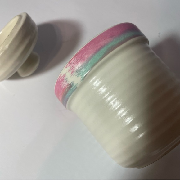 Vintage Treasure Craft Mirage Stoneware Sugar container w/Lid, Pink & Green - Picture 13 of 14